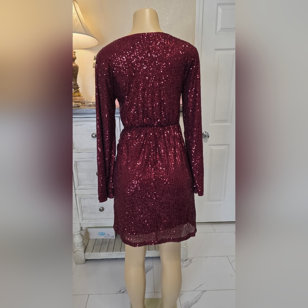 Maurices Burgundy Sequin Wrap Mini Dress - Picture 5 of 8
